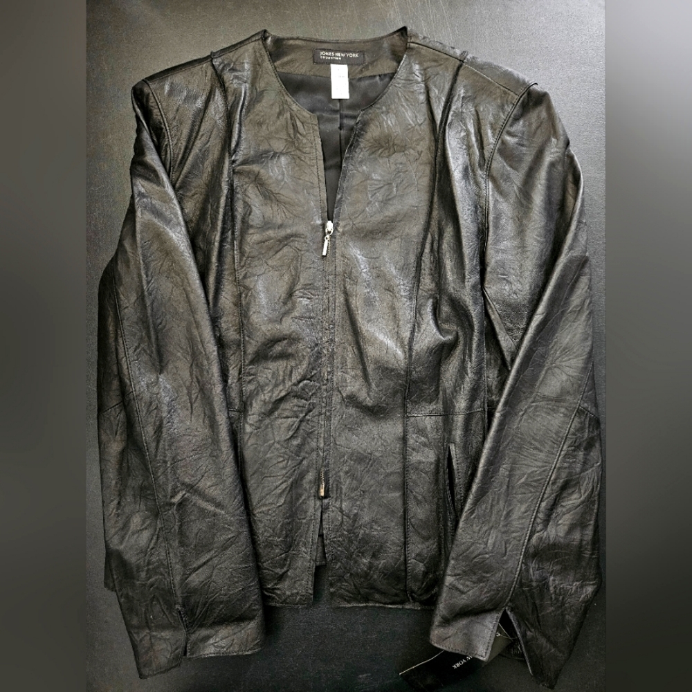 NWT - Jones New York Leather Black Lightweight Moto Jacket - Size XL